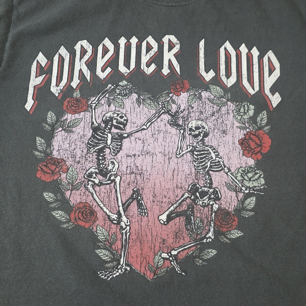 Forever 21 Forever Love Skeleton‎ Dancing Roses Graphic T-Shirt Women's Size...